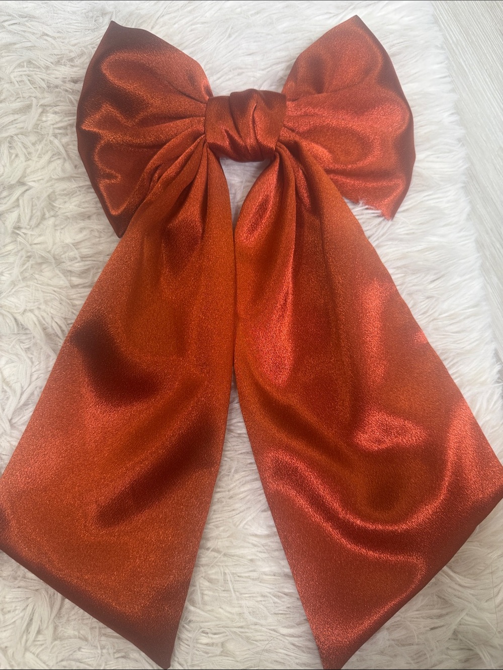 Satin Oversized Hair Bow in Metallic Rust